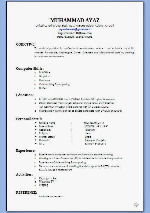 Resume for b schools format